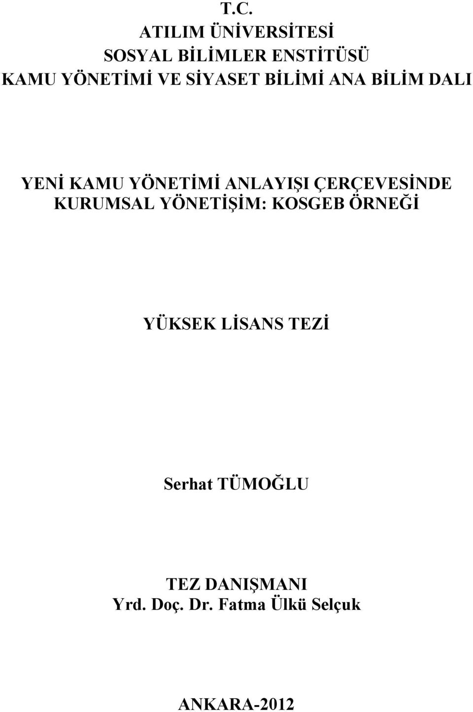 ÇERÇEVESİNDE KURUMSAL YÖNETİŞİM: KOSGEB ÖRNEĞİ YÜKSEK LİSANS TEZİ