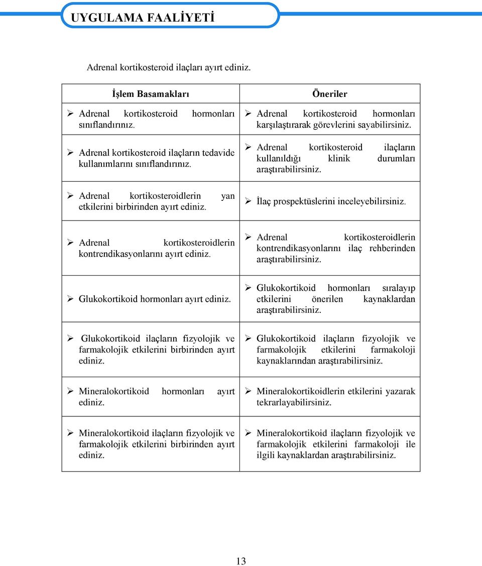 Öneriler Adrenal kortikosteroid hormonları karģılaģtırarak görevlerini sayabilirsiniz. Adrenal kortikosteroid ilaçların kullanıldığı klinik durumları araģtırabilirsiniz.