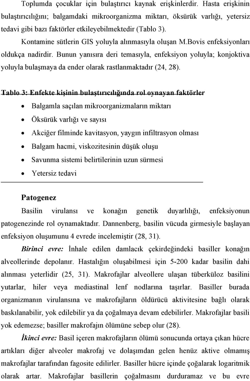 Kontamine sütlerin GIS yoluyla alınmasıyla oluşan M.Bovis enfeksiyonları oldukça nadirdir.