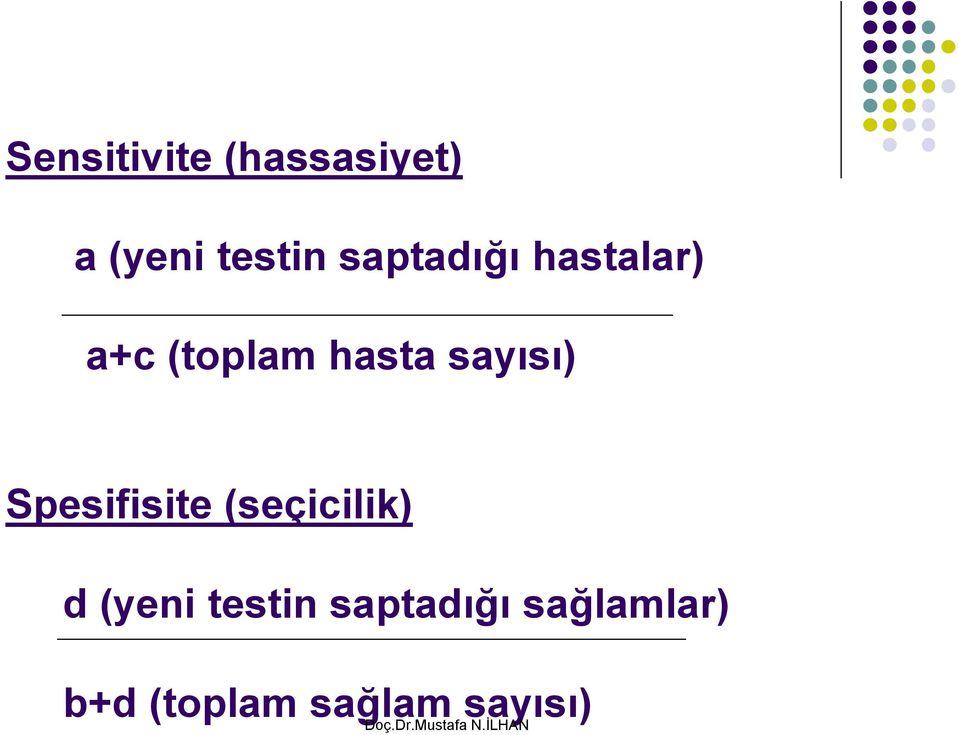 sayısı) Spesifisite (seçicilik) d (yeni