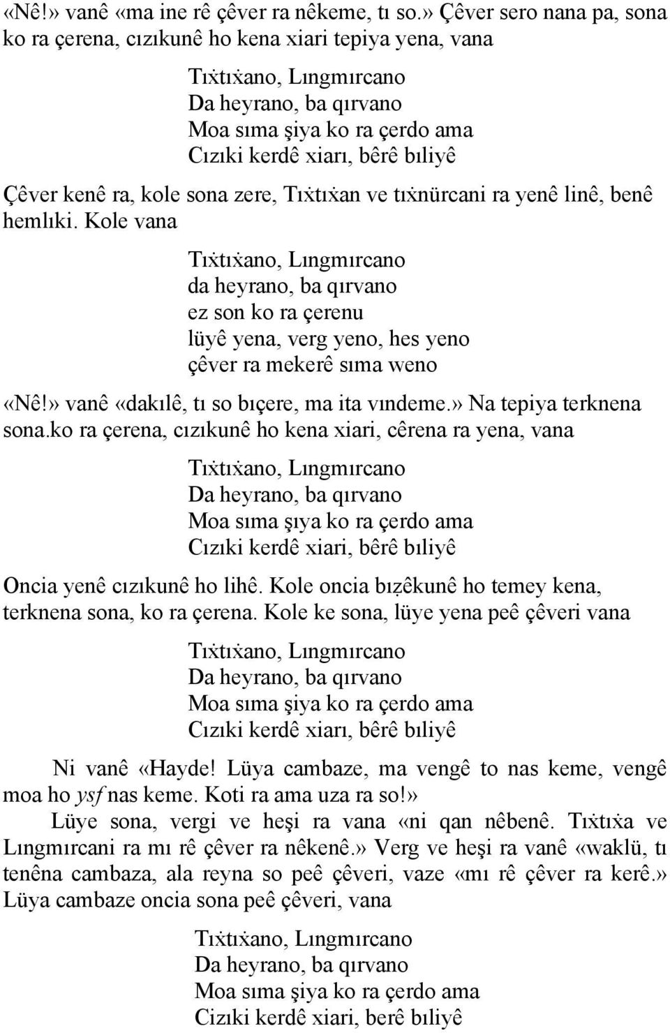 kenê ra, kole sona zere, Tıẋtıẋan ve tıẋnürcani ra yenê linê, benê hemlıki.