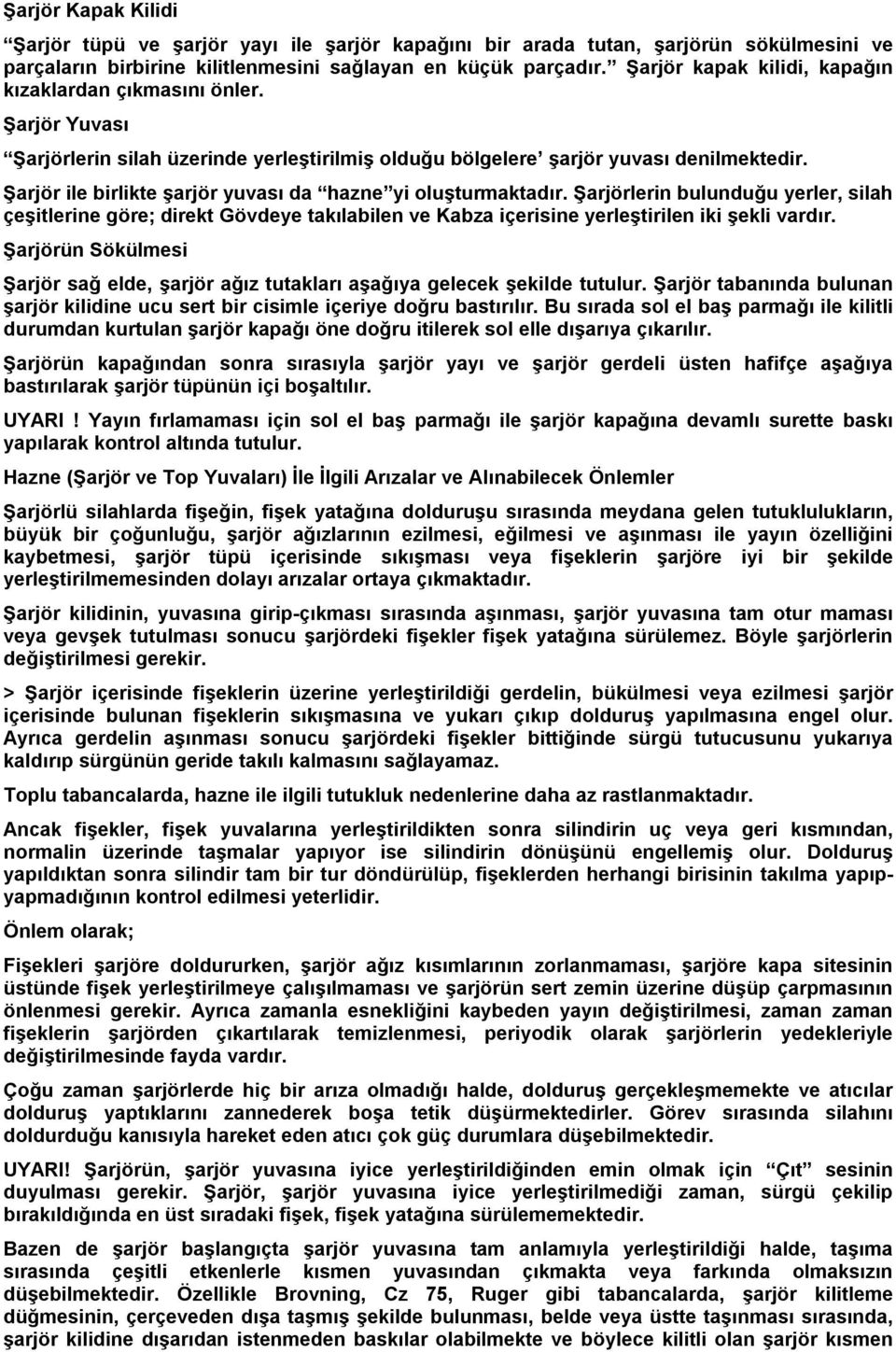 Şarjör ile birlikte şarjör yuvası da hazne yi oluşturmaktadır. Şarjörlerin bulunduğu yerler, silah çeşitlerine göre; direkt Gövdeye takılabilen ve Kabza içerisine yerleştirilen iki şekli vardır.