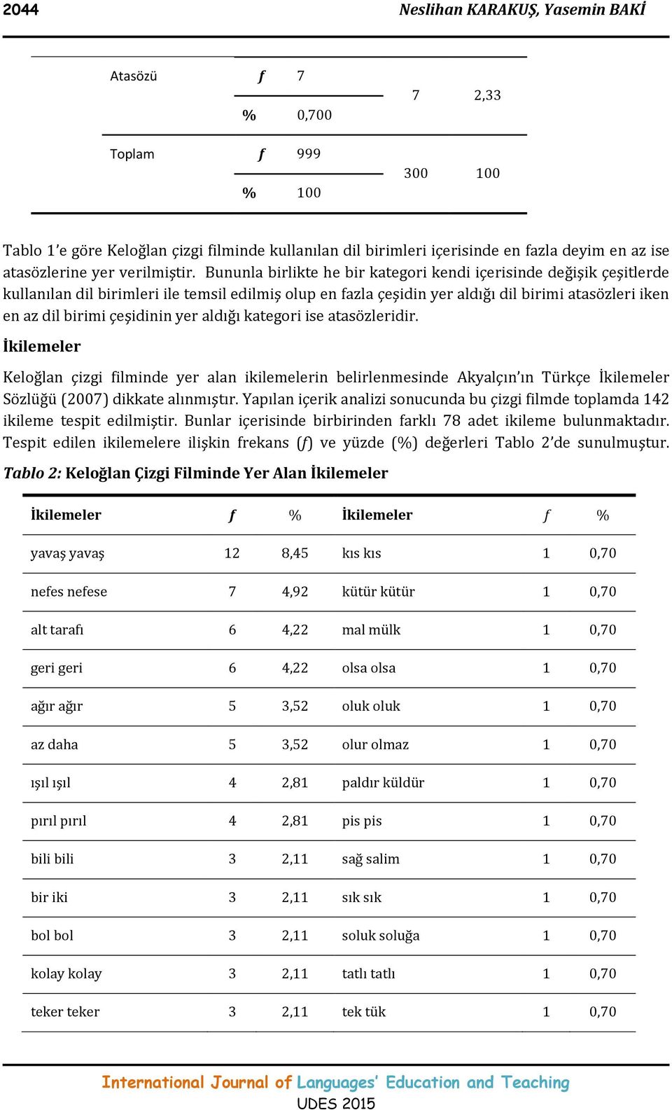 Bununla birlikte he bir kategori kendi içerisinde değişik çeşitlerde kullanılan dil birimleri ile temsil edilmiş olup en fazla çeşidin yer aldığı dil birimi atasözleri iken en az dil birimi çeşidinin