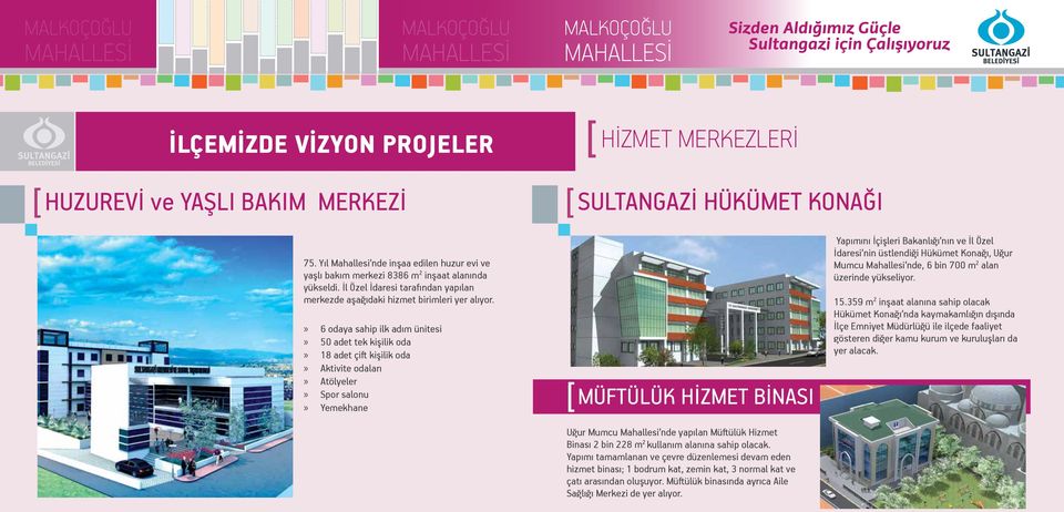 6 odaya sahip ilk adım ünitesi 50 adet tek kişilik oda 18 adet çift kişilik oda Aktivite odaları Atölyeler Spor salonu Yemekhane MÜFTÜLÜK HİZMET BİNASI Uğur Mumcu Mahallesi nde yapılan Müftülük