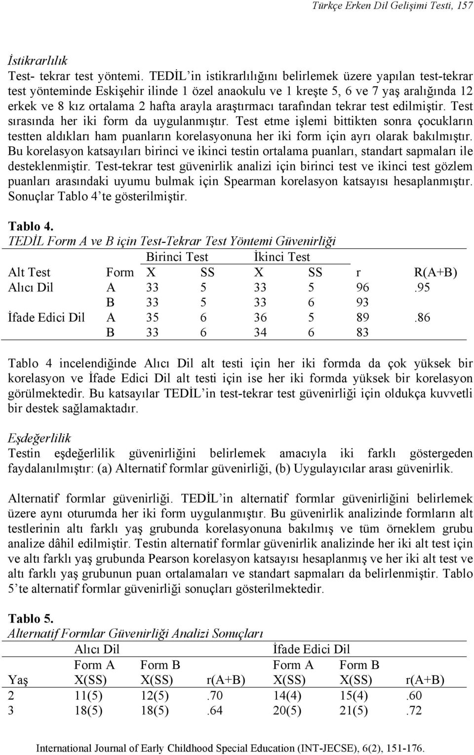 araştırmacı tarafından tekrar test edilmiştir. Test sırasında her iki form da uygulanmıştır.