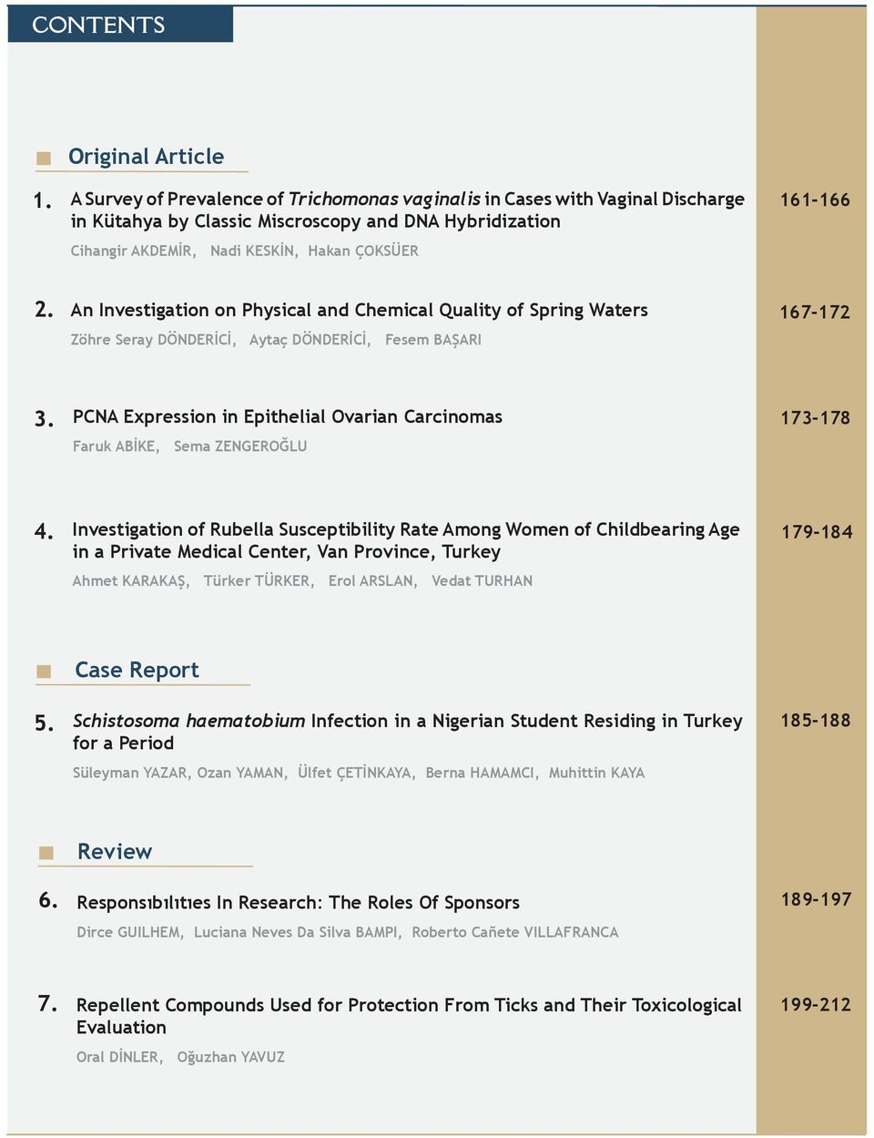 An Investigation on Physical and Chemical Quality of Spring Waters Zöhre Seray DÖNDERİCİ, Aytaç DÖNDERİCİ, Fesem BAŞARI 167-172 3.