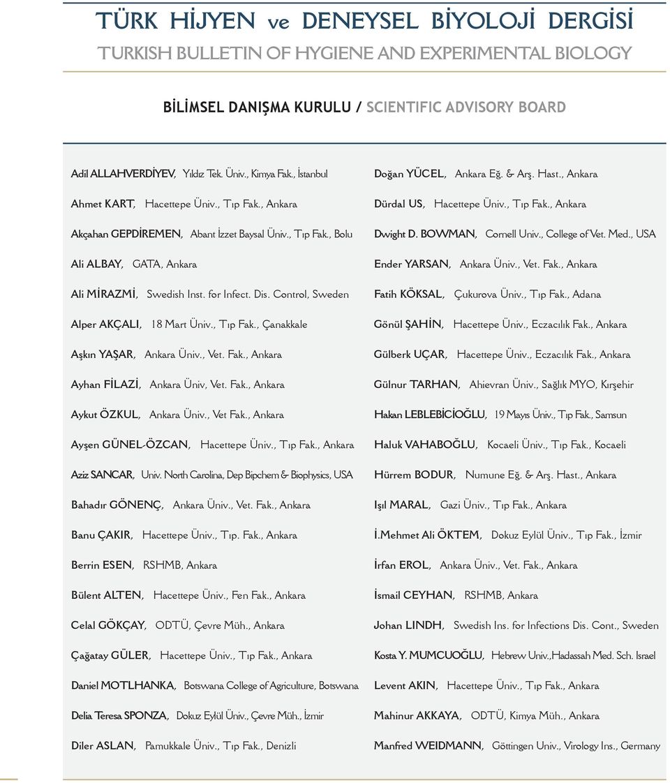 Control, Sweden Alper AKÇALI, 18 Mart Üniv., Tıp Fak., Çanakkale Aşkın YAŞAR, Ankara Üniv., Vet. Fak., Ankara Ayhan FİLAZİ, Ankara Üniv, Vet. Fak., Ankara Aykut ÖZKUL, Ankara Üniv., Vet Fak.