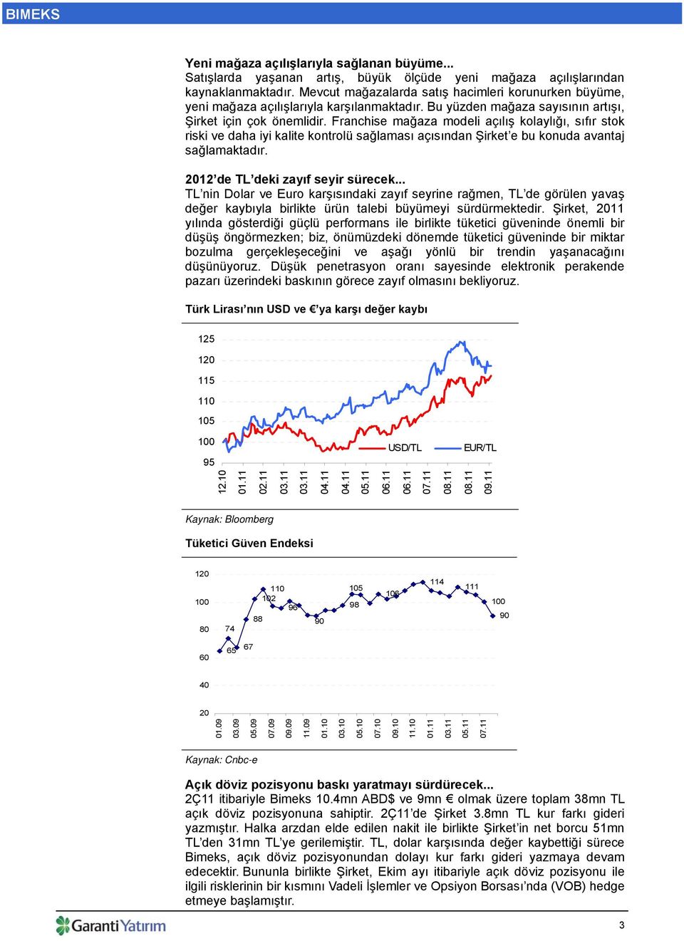 Franchise mağaza modeli açılış kolaylığı, sıfır stok riski ve daha iyi kalite kontrolü sağlaması açısından Şirket e bu konuda avantaj sağlamaktadır. 2012 de TL deki zayıf seyir sürecek.