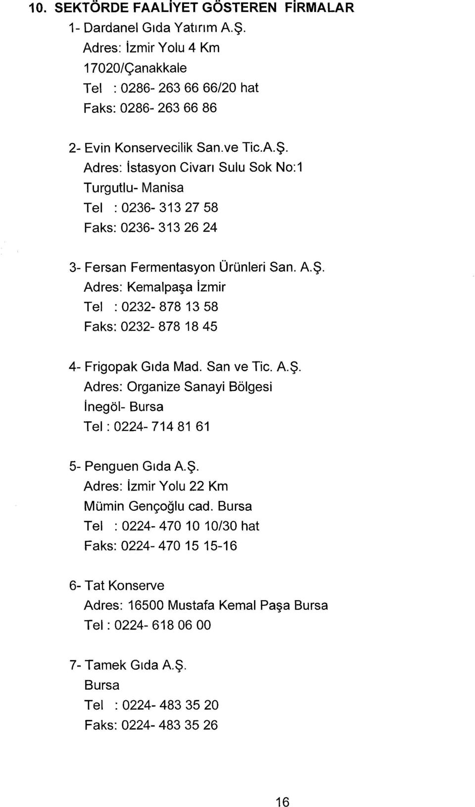 Adres: istasyon Civa rı Sulu Sok No: 1 Turgutlu- Manisa Tel : 0236-313 27 58 Faks: 0236-313 26 24 3- Fersan Fermentasyon Ürünleri San. A.Ş.