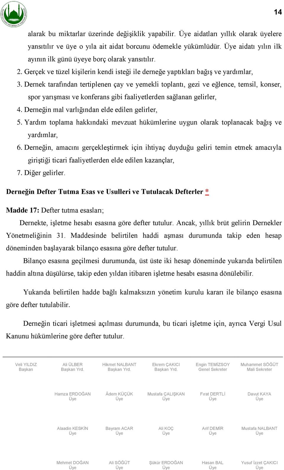 Dernek tarafından tertiplenen çay ve yemekli toplantı, gezi ve eğlence, temsil, konser, spor yarışması ve konferans gibi faaliyetlerden sağlanan gelirler, 4.