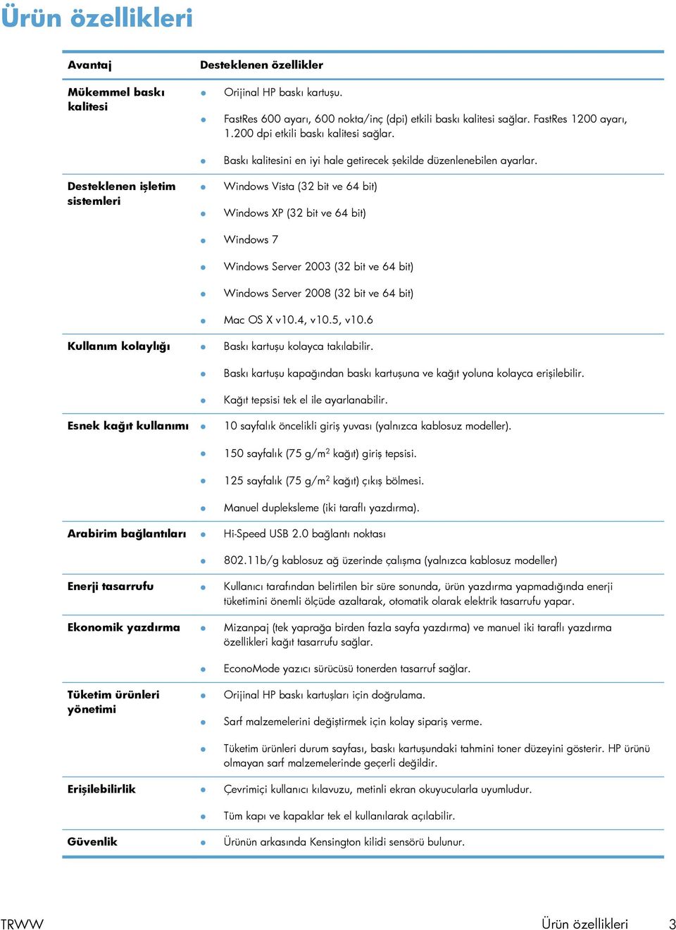 Windows Vista (32 bit ve 64 bit) Windows XP (32 bit ve 64 bit) Windows 7 Windows Server 2003 (32 bit ve 64 bit) Windows Server 2008 (32 bit ve 64 bit) Mac OS X v10.4, v10.5, v10.