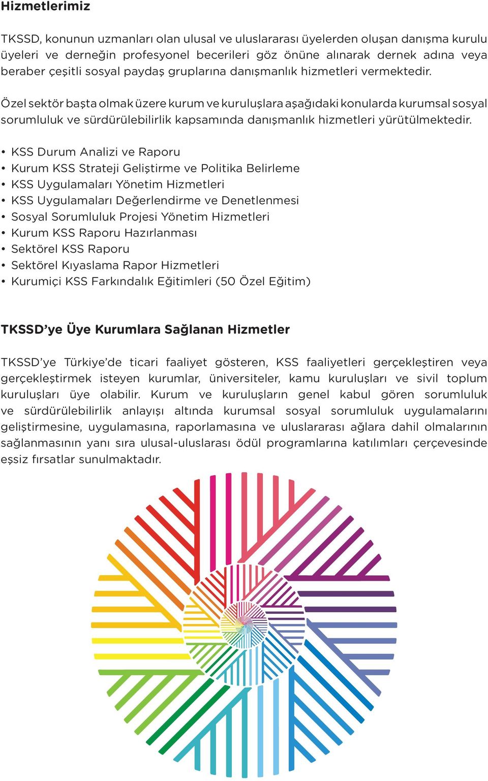 Özel sektör başta olmak üzere kurum ve kuruluşlara aşağıdaki konularda kurumsal sosyal sorumluluk ve sürdürülebilirlik kapsamında danışmanlık hizmetleri yürütülmektedir.