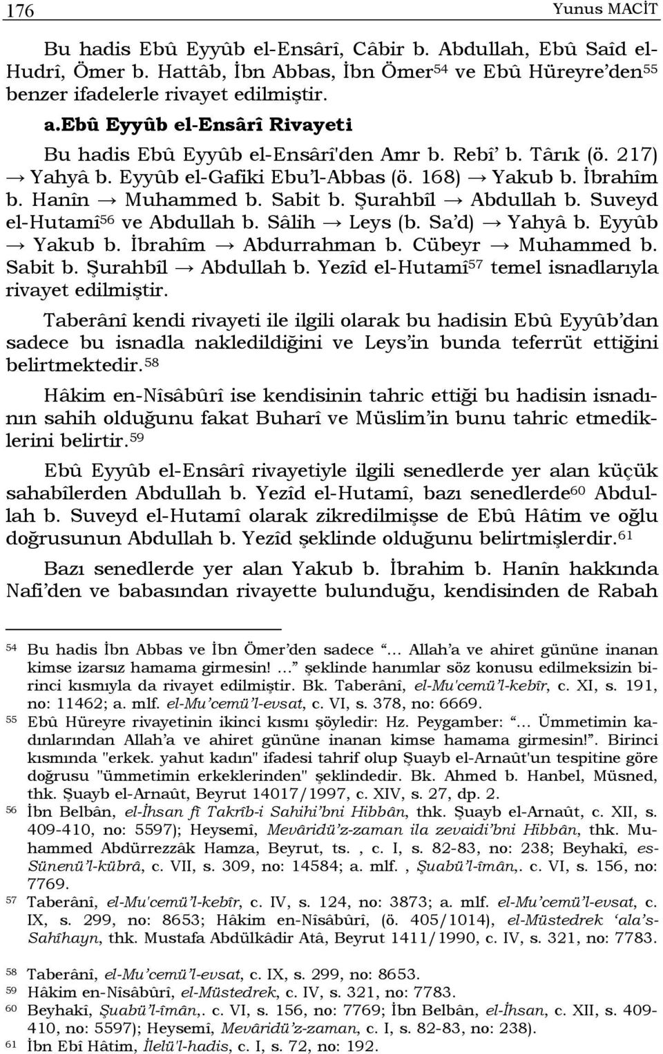 Şurahbîl Abdullah b. Suveyd el-hutamî 56 ve Abdullah b. Sâlih Leys (b. Sa d) Yahyâ b. Eyyûb Yakub b. İbrahîm Abdurrahman b. Cübeyr Muhammed b. Sabit b. Şurahbîl Abdullah b.