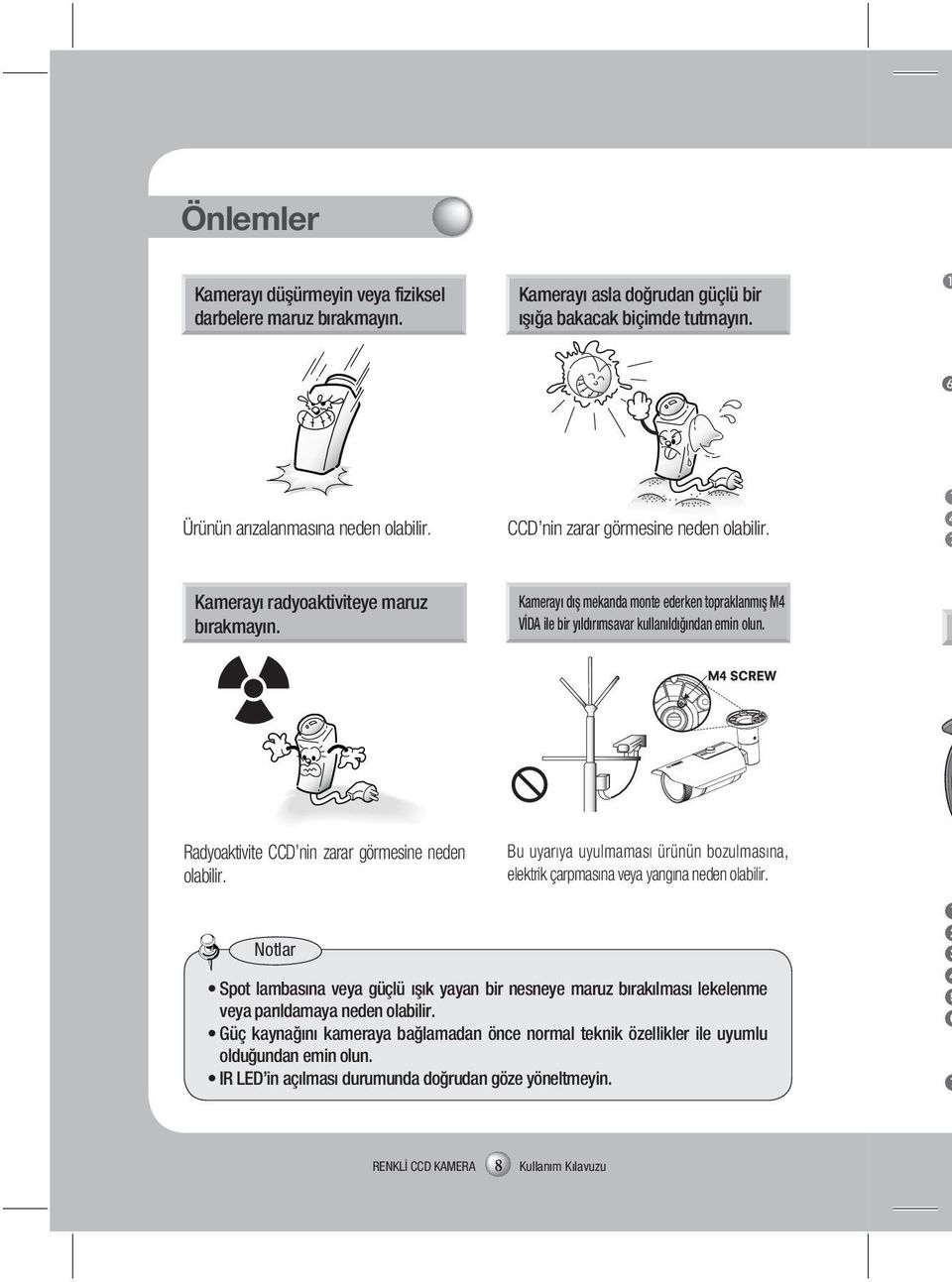 Radyoaktivite CCD nin zarar görmesine neden olabilir. Notlar Bu uyarıya uyulmaması ürünün bozulmasına, elektrik çarpmasına veya yangına neden olabilir.