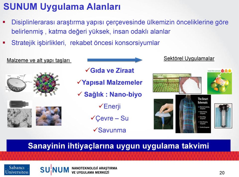 öncesi konsorsiyumlar Malzeme ve alt yapı taģları Gıda ve Ziraat Yapısal Malzemeler Sağlık :