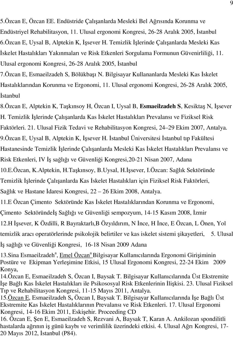 Ulusal ergonomi Kongresi, 26-28 Aralık 2005, İstanbul 7.Özcan E, Esmaeilzadeh S, Bölükbaşı N. Bilgisayar Kullananlarda Mesleki Kas İskelet Hastalıklarından Korunma ve Ergonomi, 11.