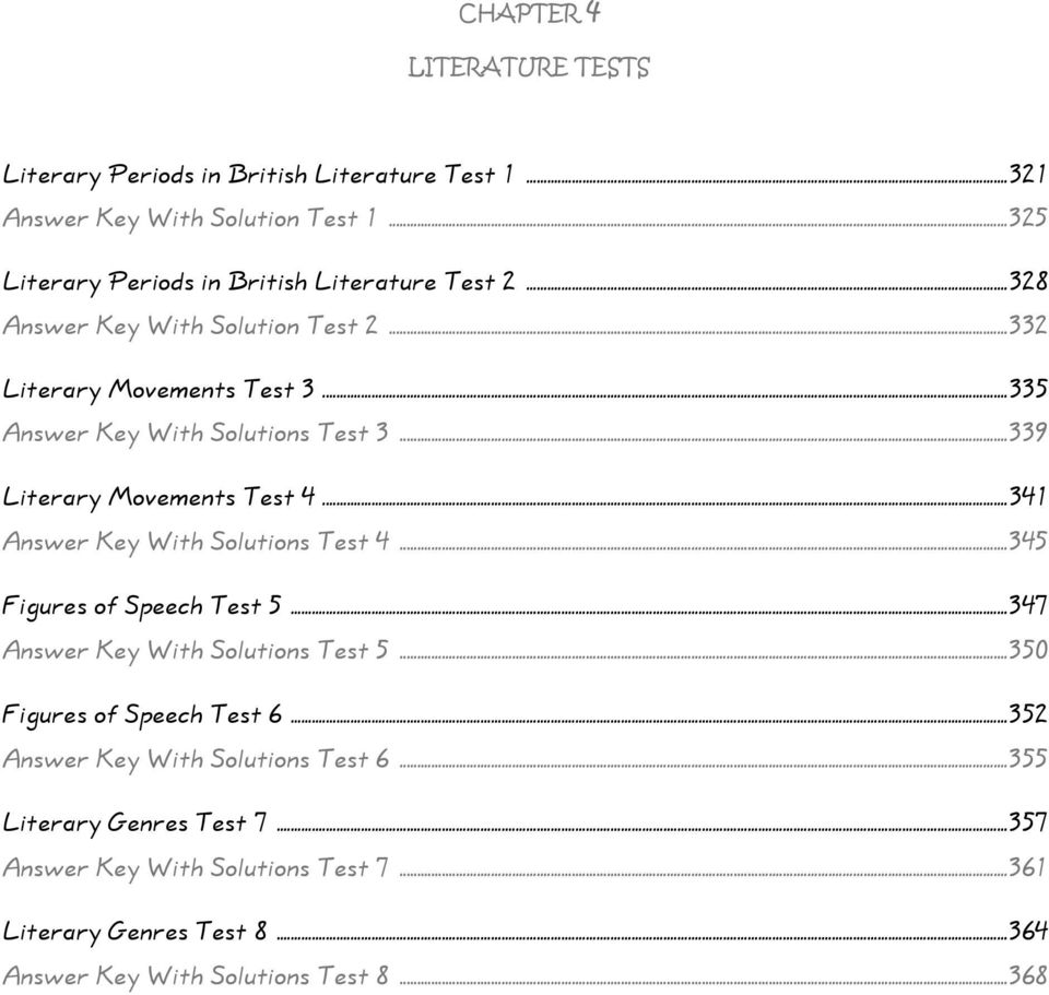 ..335 Answer Key With Solutions Test 3...339 Literary Movements Test 4...341 Answer Key With Solutions Test 4...345 Figures of Speech Test 5.