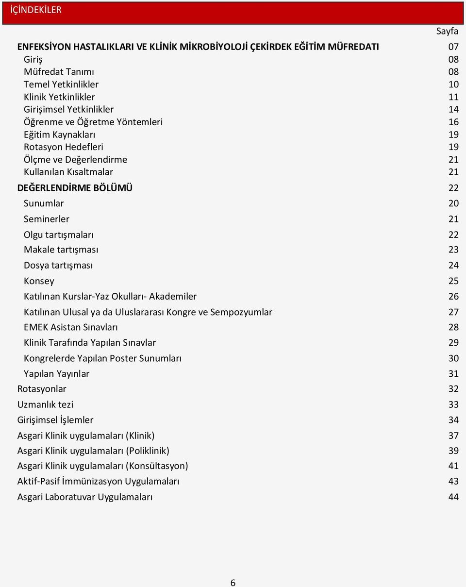 Makale tartışması 23 Dosya tartışması 24 Konsey 25 Katılınan Kurslar-Yaz Okulları- Akademiler 26 Katılınan Ulusal ya da Uluslararası Kongre ve Sempozyumlar 27 EMEK Asistan Sınavları 28 Klinik