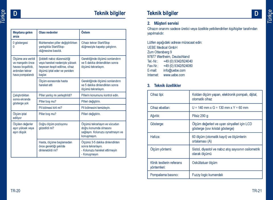 Şiddetli nabız düzensizliği veya hareket nedeniyle yüksek heyecan tespit edilirse, cihaz ölçümü iptal eder ve yeniden başlar. Cihazı tekrar Start/Stop düğmesiyle kapatıp çalıştırın.