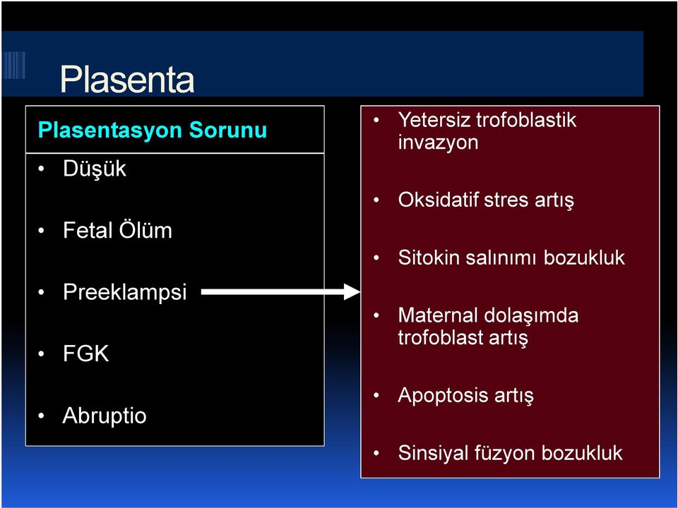 Oksidatif stres artış Sitokin salınımı bozukluk Maternal