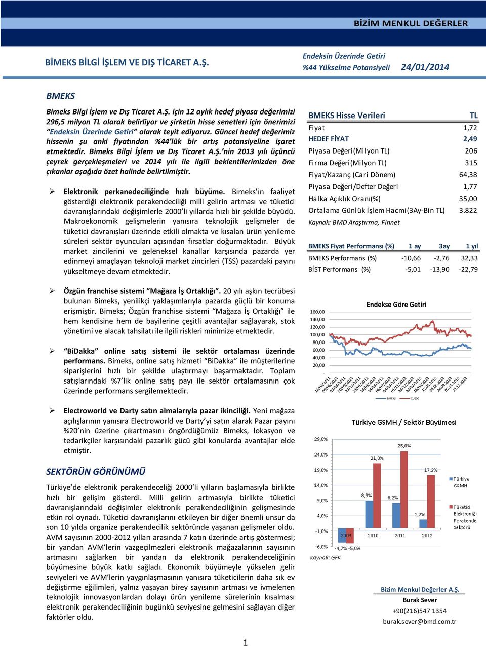 Güncel hedef değerimiz hissenin şu anki fiyatından %44 lük bir artış potansiyeline işaret etmektedir. Bimeks Bilgi İşlem ve Dış Ticaret A.Ş.