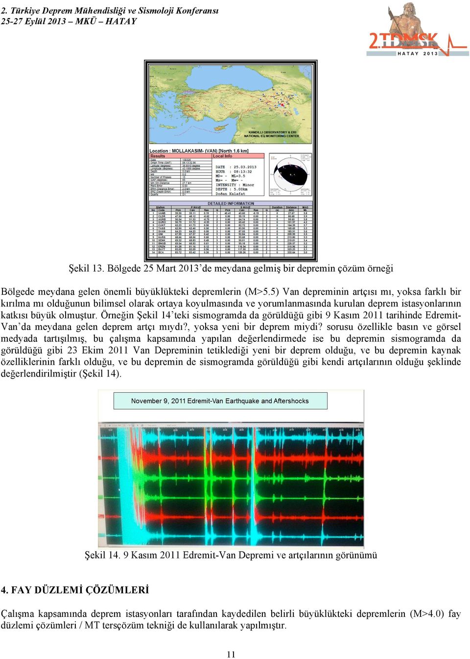 Örneğin Şekil 14 teki sismogramda da görüldüğü gibi 9 Kasım 2011 tarihinde EdremitVan da meydana gelen deprem artçı mıydı?, yoksa yeni bir deprem miydi?