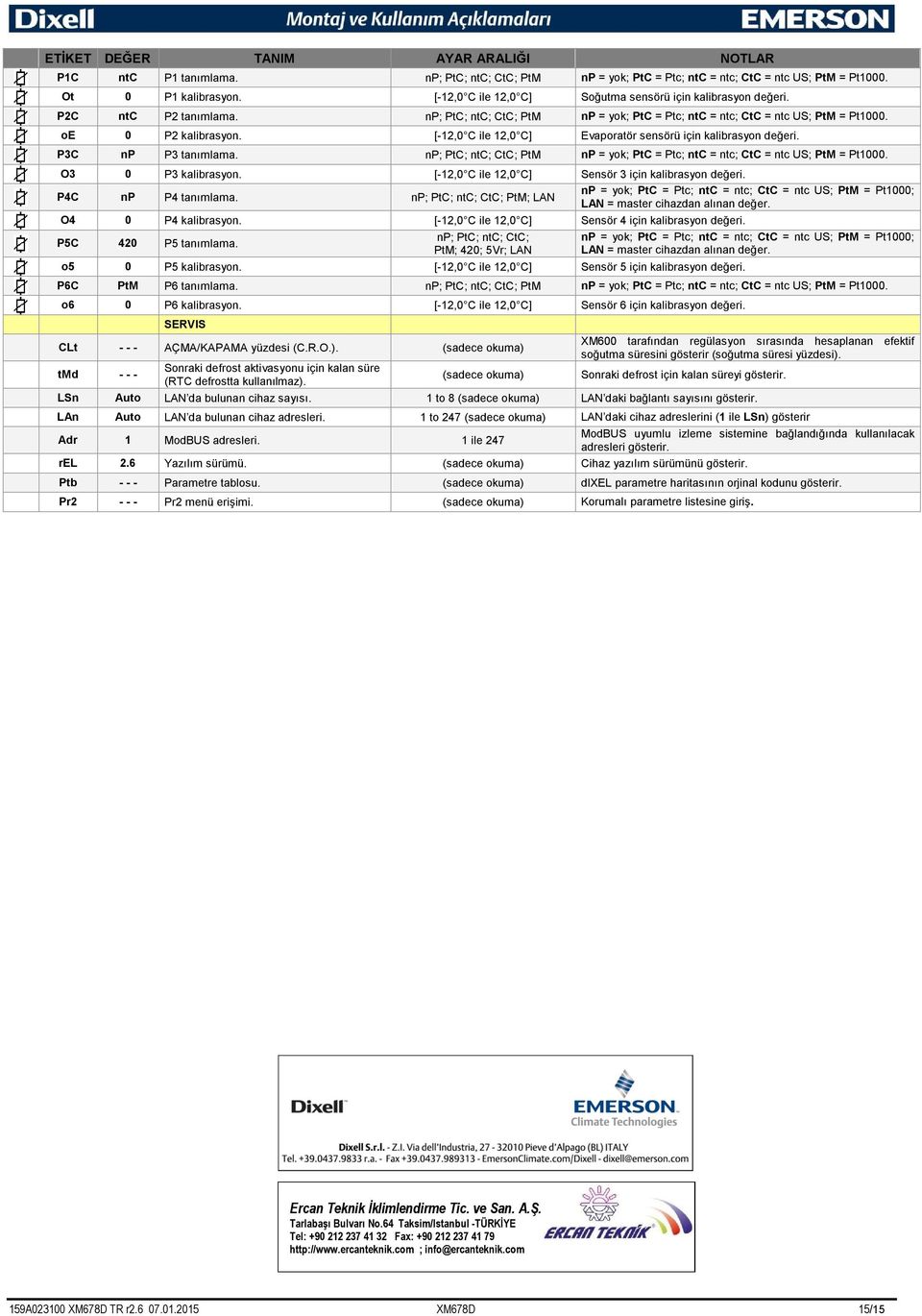 [-12,0 C ile 12,0 C] Evaporatör sensörü için kalibrasyon değeri. P3C np P3 tanımlama. np; PtC; ntc; CtC; PtM np = yok; PtC = Ptc; ntc = ntc; CtC = ntc US; PtM = Pt1000. O3 0 P3 kalibrasyon.