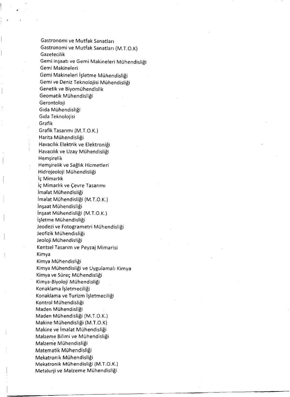 Mühendisliği Gerontoloji Gıda Mühendisliği Gıda Teknolojisi Grafik Grafik Tasarımı (M.T.O.K.