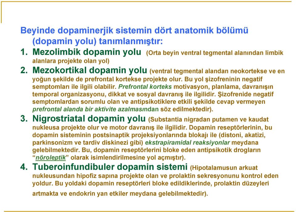 Prefrontal korteks motivasyon, planlama, davranışın temporal organizasyonu, dikkat ve sosyal davranış ile ilgilidir.