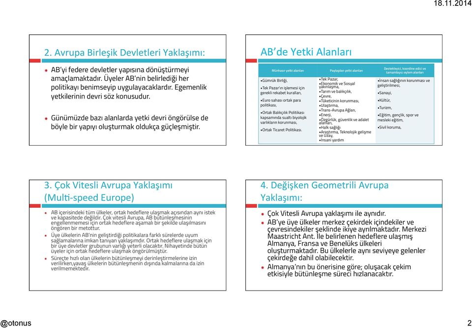 AB de Yetki Alanları Münhasır yetki alanları Paylaşılan yetki alanları Destekleyici, koordine edici ve tamamlayıcı eylem alanları Gümrük Birliği, Tek Pazar ın işlemesi için gerekli rekabet kuralları,