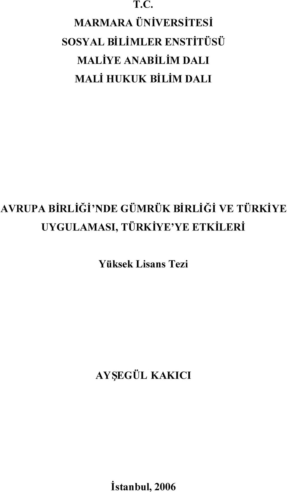 BİRLİĞİ NDE GÜMRÜK BİRLİĞİVE TÜRKİYE UYGULAMASI,