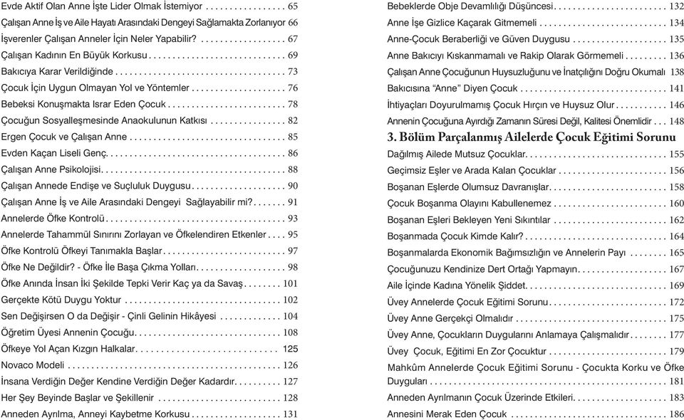 ...78 Çocuğun Sosyalleşmesinde Anaokulunun Katkısı...82 Ergen Çocuk ve Çalışan Anne....85 Evden Kaçan Liseli Genç...................................... 86 Çalışan Anne Psikolojisi.