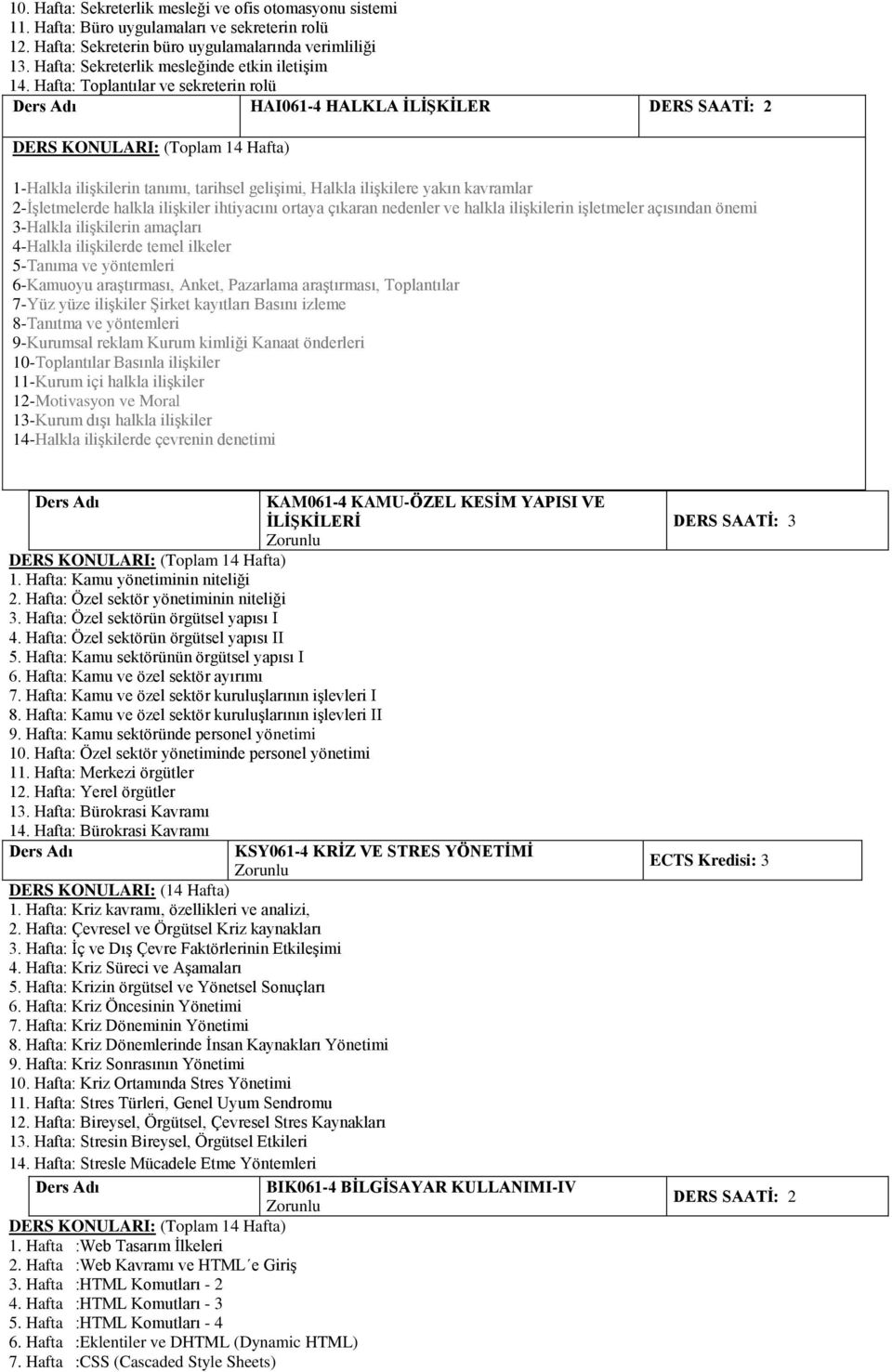 Hafta: Toplantılar ve sekreterin rolü HAI061- HALKLA İLİŞKİLER DERS SAATİ: 1-Halkla ilişkilerin tanımı, tarihsel gelişimi, Halkla ilişkilere yakın kavramlar -İşletmelerde halkla ilişkiler ihtiyacını