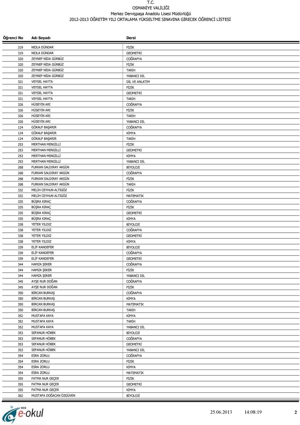 ŞEKER 344 HAMZA ŞEKER 344 HAMZA ŞEKER 345 AYŞE NUR DOĞAN 345 AYŞE NUR DOĞAN 352 MUSTAFA KAYA 352