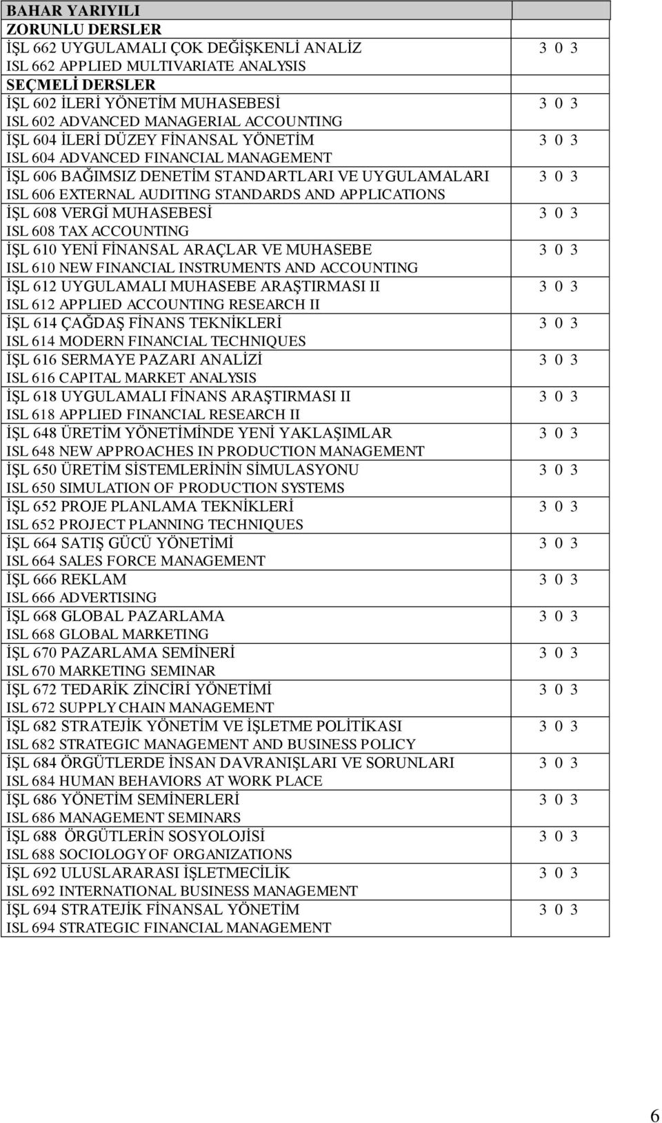 MUHASEBESİ ISL 608 TAX ACCOUNTING İŞL 610 YENİ FİNANSAL ARAÇLAR VE MUHASEBE ISL 610 NEW FINANCIAL INSTRUMENTS AND ACCOUNTING İŞL 612 UYGULAMALI MUHASEBE ARAŞTIRMASI II ISL 612 APPLIED ACCOUNTING