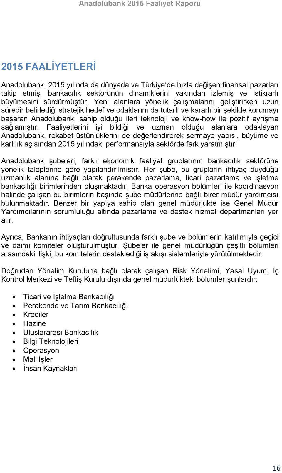 Yeni alanlara yönelik çalışmalarını geliştirirken uzun süredir belirlediği stratejik hedef ve odaklarını da tutarlı ve kararlı bir şekilde korumayı başaran Anadolubank, sahip olduğu ileri teknoloji