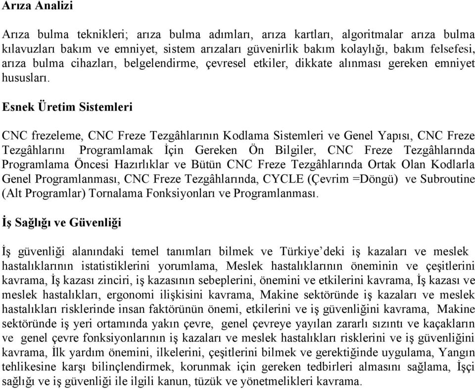 Esnek Üretim Sistemleri CNC frezeleme, CNC Freze Tezgâhlarının Kodlama Sistemleri ve Genel Yapısı, CNC Freze Tezgâhlarını Programlamak İçin Gereken Ön Bilgiler, CNC Freze Tezgâhlarında Programlama