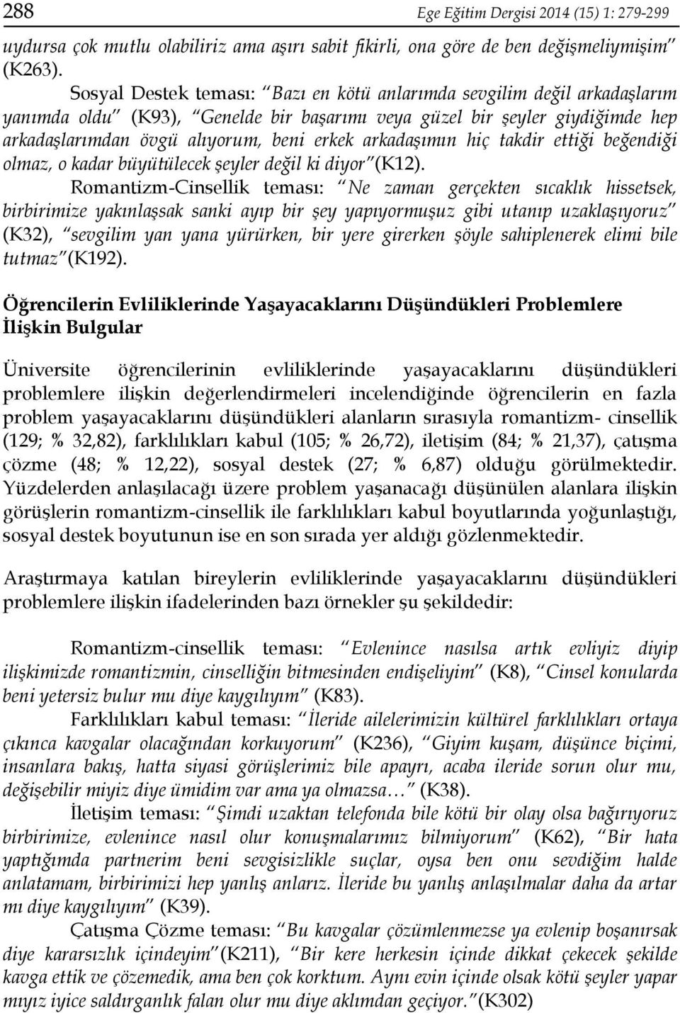 arkadaşımın hiç takdir ettiği beğendiği olmaz, o kadar büyütülecek şeyler değil ki diyor (K12).