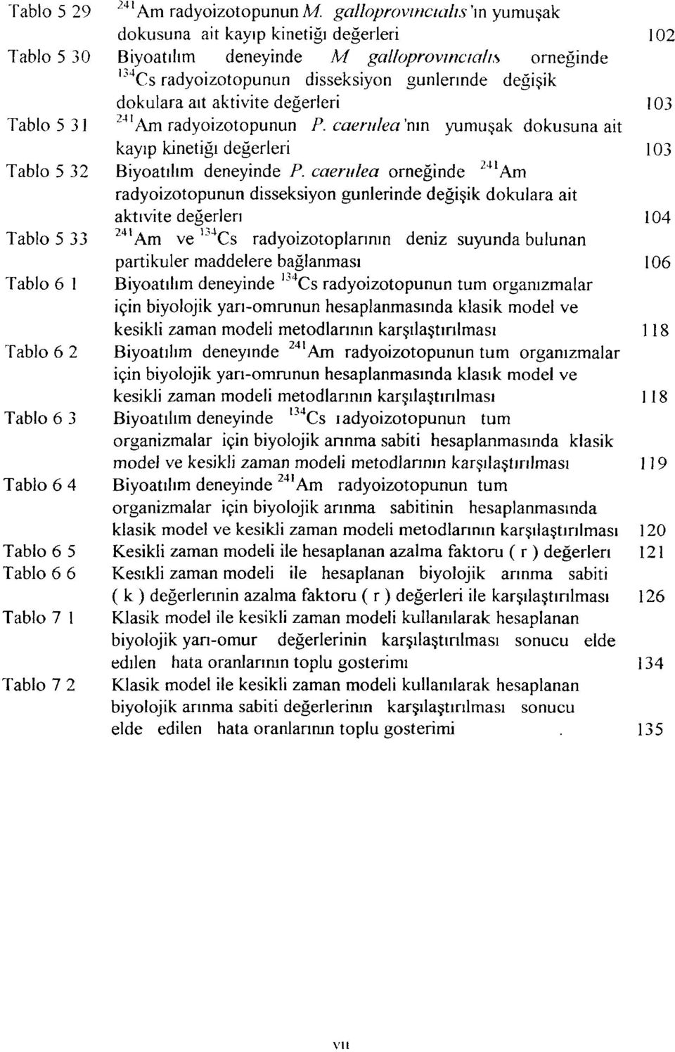 caeru/ea'nm yumuşak dokusuna ait kayıp kinetiği değerlen 241 Biyoatılım deneyinde P.