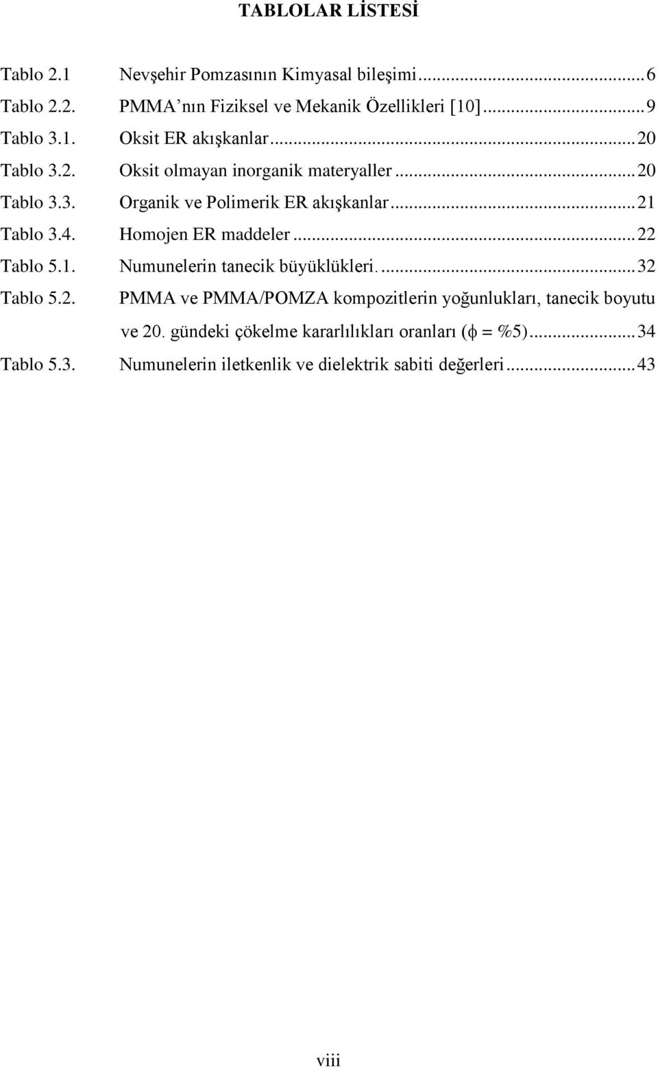 .. 22 Tablo 5.1. Numunelerin tanecik büyüklükleri.... 32 Tablo 5.2. PMMA ve PMMA/POMZA kompozitlerin yoğunlukları, tanecik boyutu ve 20.