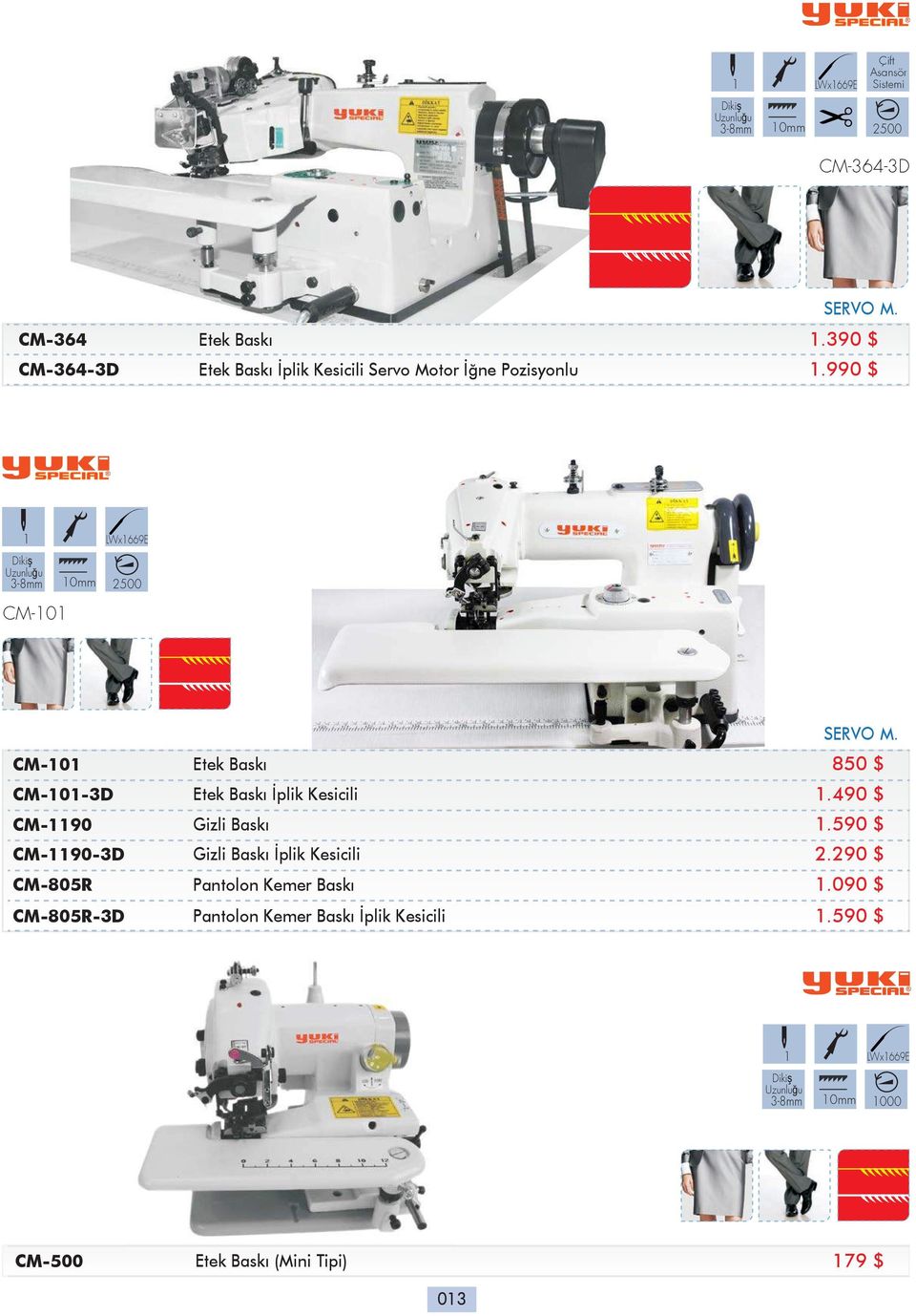 990 $ 1 LWx1669E Dikiş Uzunluğu 3-8mm CM-101 10mm 2500 CM-101 Etek Baskı 850 $ CM-101-3D Etek Baskı İplik Kesicili 1.