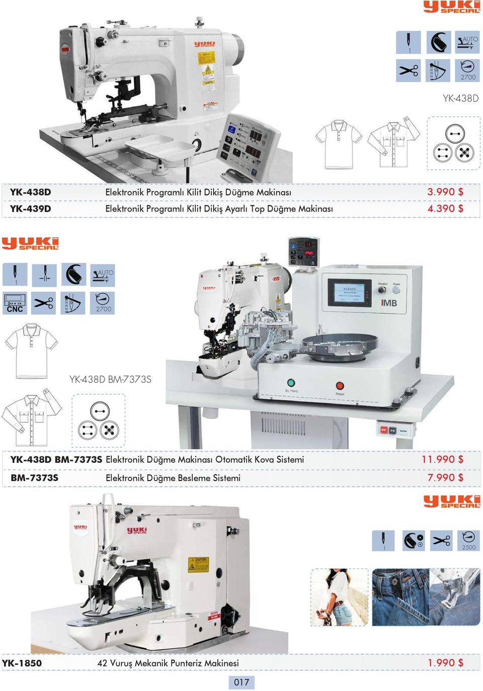 390 $ 1 AUTO 2700 YK-438D BM-7373S YK-438D BM-7373S Elektronik Düğme Makinası Otomatik Kova