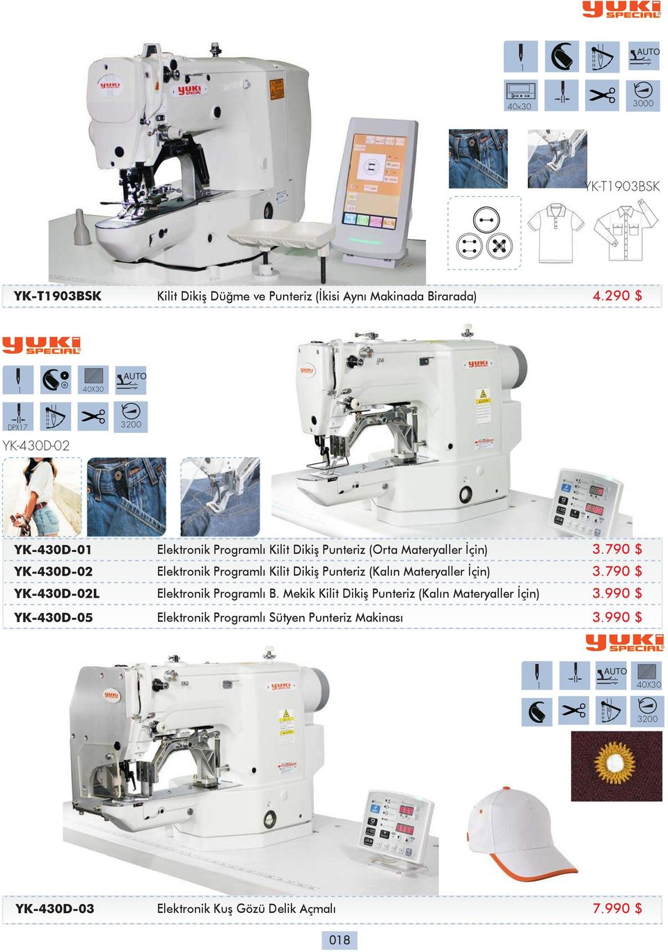 790 $ YK-430D-02 Elektronik Programlı Kilit Dikiş Punteriz (Kalın Materyaller İçin) 3.790 $ YK-430D-02L Elektronik Programlı B.