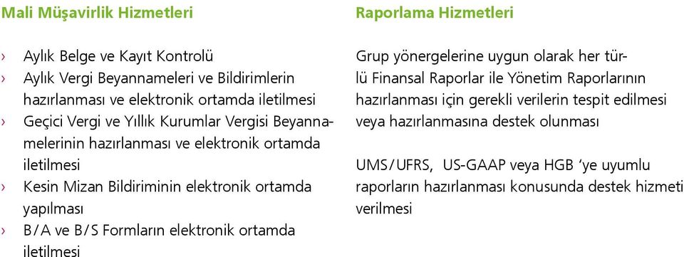 Formların elektronik ortamda iletilmesi Raporlama Hizmetleri Grup yönergelerine uygun olarak her türlü Finansal Raporlar ile Yönetim Raporlarının hazırlanması