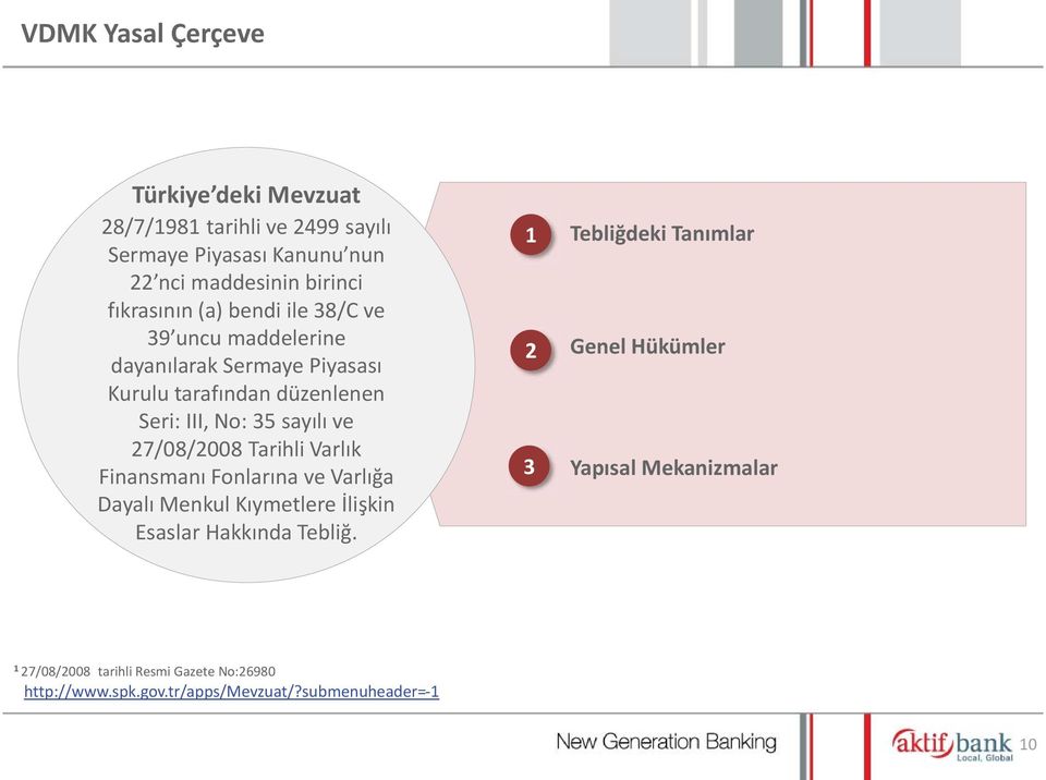 ve 27/08/2008 Tarihli Varlık Finansmanı Fonlarına ve Varlığa Dayalı Menkul Kıymetlere İlişkin Esaslar Hakkında Tebliğ.