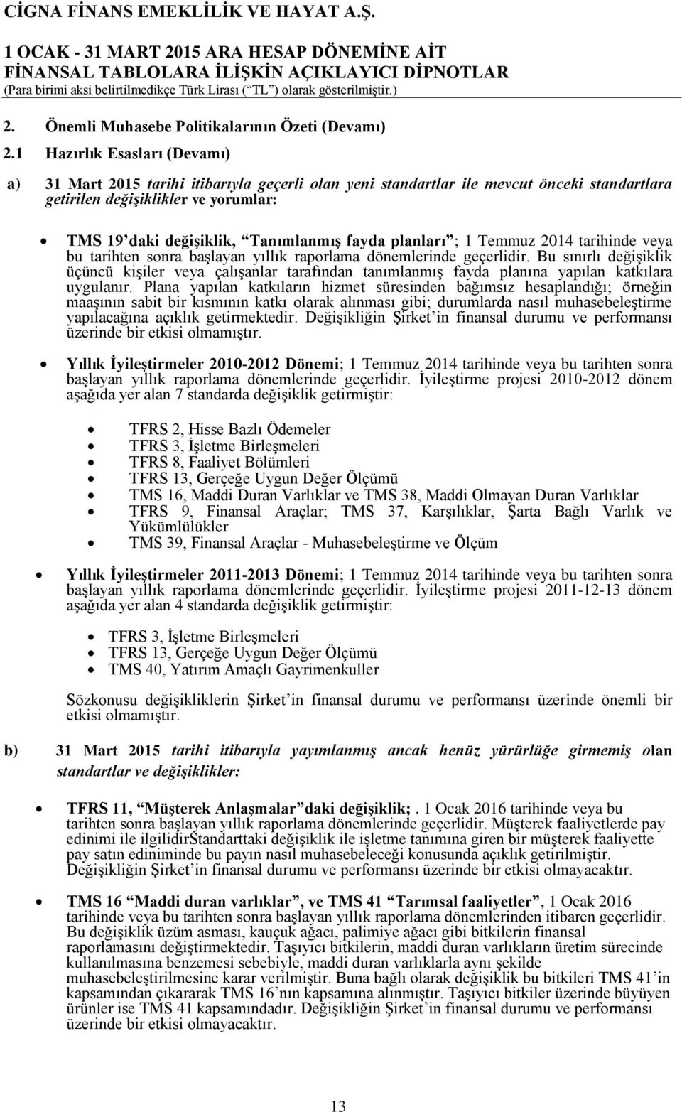 fayda planları ; 1 Temmuz 2014 tarihinde veya bu tarihten sonra başlayan yıllık raporlama dönemlerinde geçerlidir.