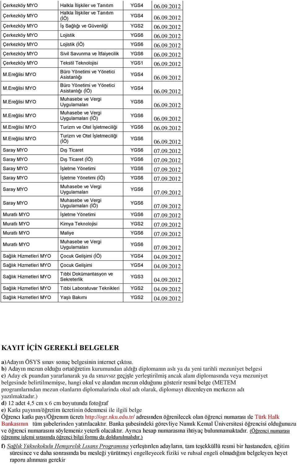 Hizmetleri MYO Çocuk Gelişimi Sağlık Hizmetleri MYO Tıbbi Dokümantasyon ve Sekreterlik YGS3 Sağlık Hizmetleri MYO Tıbbi Laboratuvar Teknikleri YGS2 Sağlık Hizmetleri MYO Yaşlı Bakımı YGS2 KAYIT İÇİN