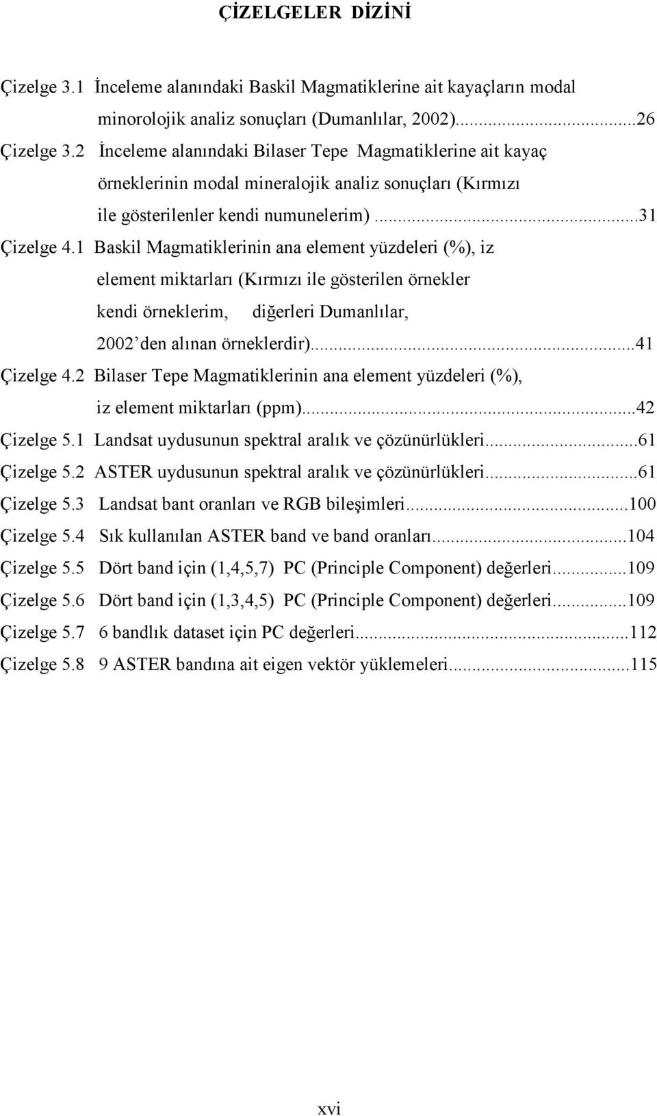 1 Baskil Magmatiklerinin ana element yüzdeleri (%), iz element miktarları (Kırmızı ile gösterilen örnekler kendi örneklerim, diğerleri Dumanlılar, 2002 den alınan örneklerdir)...41 Çizelge 4.