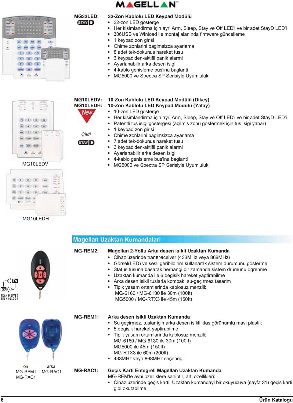 MG5000 ve Spectra SP Serisiyle Uyumluluk MG10LEDV MG10LEDV: MG10LEDH: 10-Zon Kablolu LED Keypad Modülü (Dikey) 10-Zon Kablolu LED Keypad Modülü (Yatay) 10-zon LED gösterge Her kisimlandirma için ayri