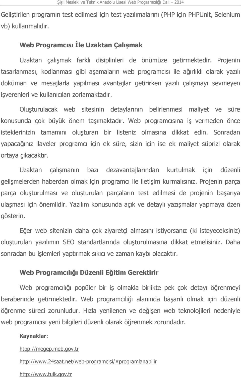 Projenin tasarlanması, kodlanması gibi aşamaların web programcısı ile ağırlıklı olarak yazılı doküman ve mesajlarla yapılması avantajlar getirirken yazılı çalışmayı sevmeyen işverenleri ve